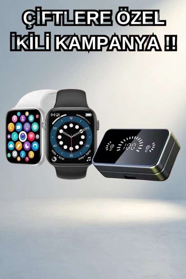 Bluetooth Kulaklık ve Akıllı Saat Seti 2'li Dokunmatik Kontrol