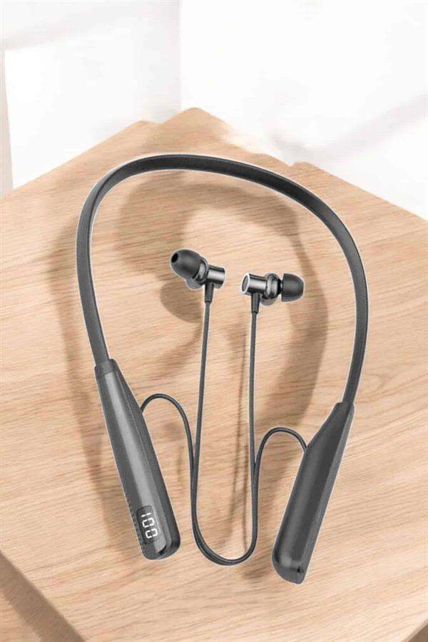 Boyun Askılı Bluetooth Kulaklık Uzun Şarj Süreli Dijital Göstergeli Kablolu