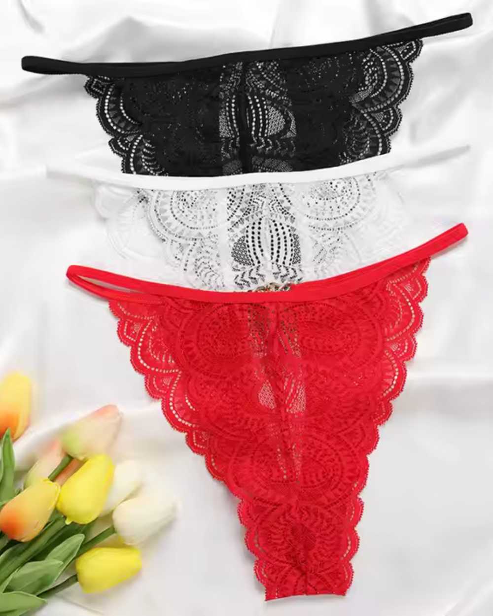 Büyük Beden Kadın 3'lü Dantel String - Tanga