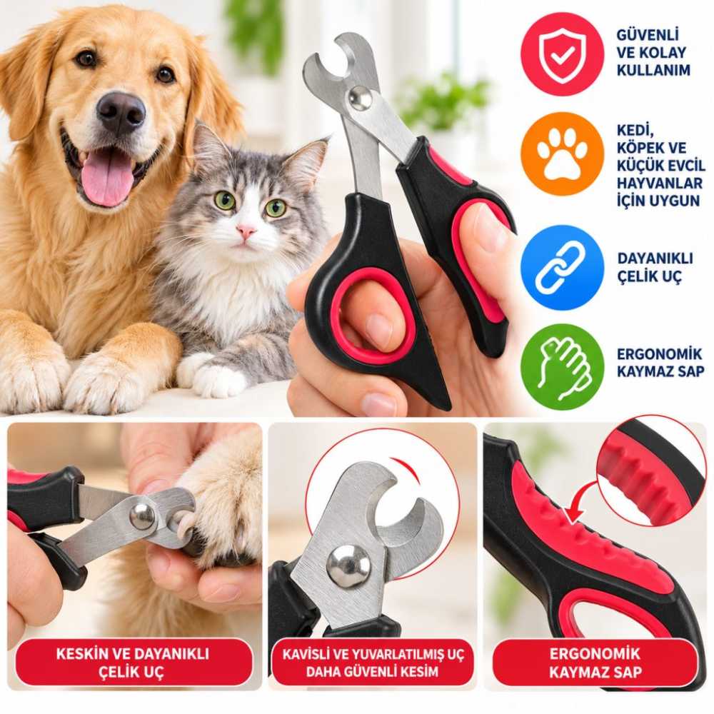 Büyük Irk Köpek Kedi Çelik Uçlu Evcil Hayvan Tırnak Makası Pati Bakım Aleti Ergonomik Kaymaz