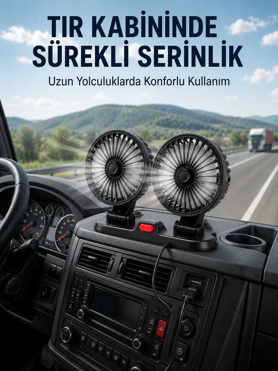 Çift Başlıklı Araç İçi USB Vantilatör Soğutucu Fan