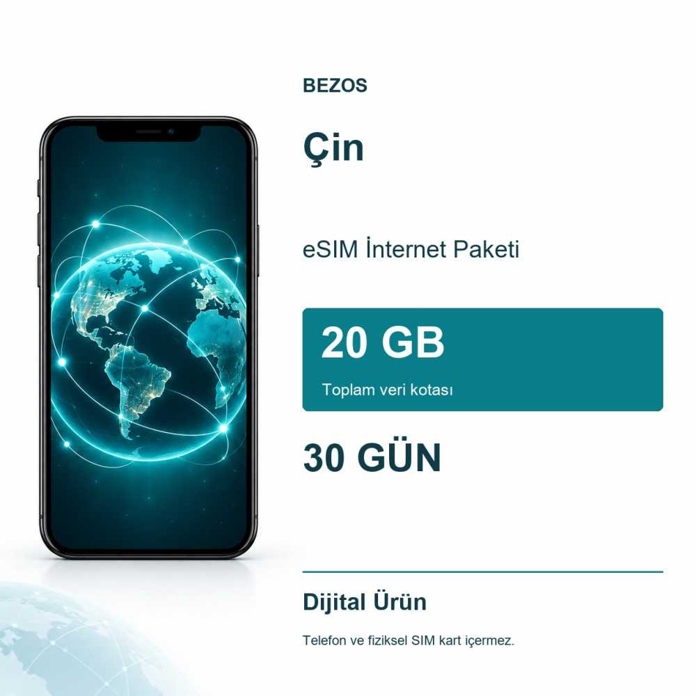 Çin eSIM İnternet Paketi 20 GB 30 Gün