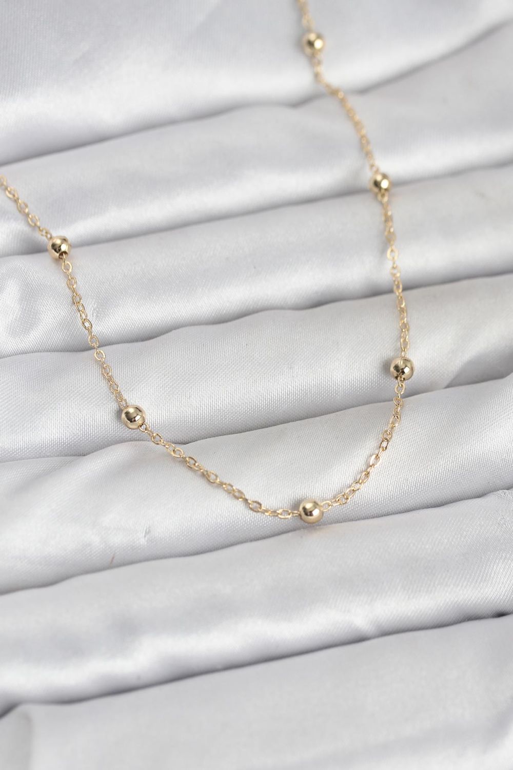 CM 14K Gold Renk Pirinç Top Zincirli 60 cm Kadın Kolye