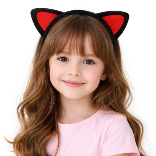 Çocuklar İçin Kırmızı Siyah Peluş Kedi Kulak Taç