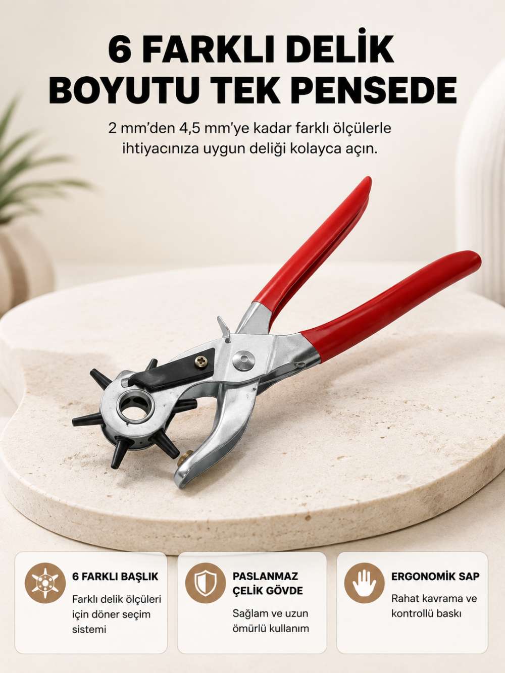 Delme Pensesi 6 Başlıklı Çok Amaçlı Paslanmaz Çelik Ergonomik