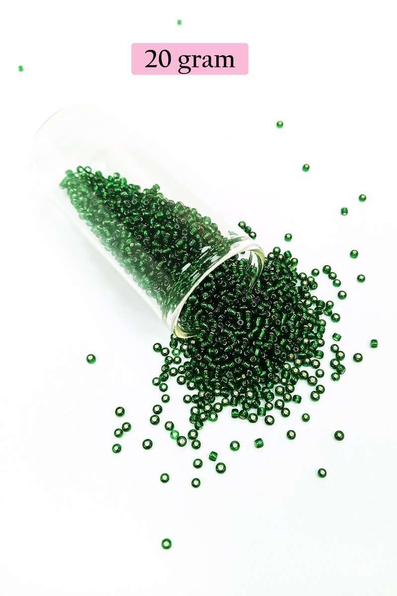 Dökme Cam Kum Boncuk (11/0) 2 mm - 20 Gram -  Şefaf Koyu Yeşil - BNC002