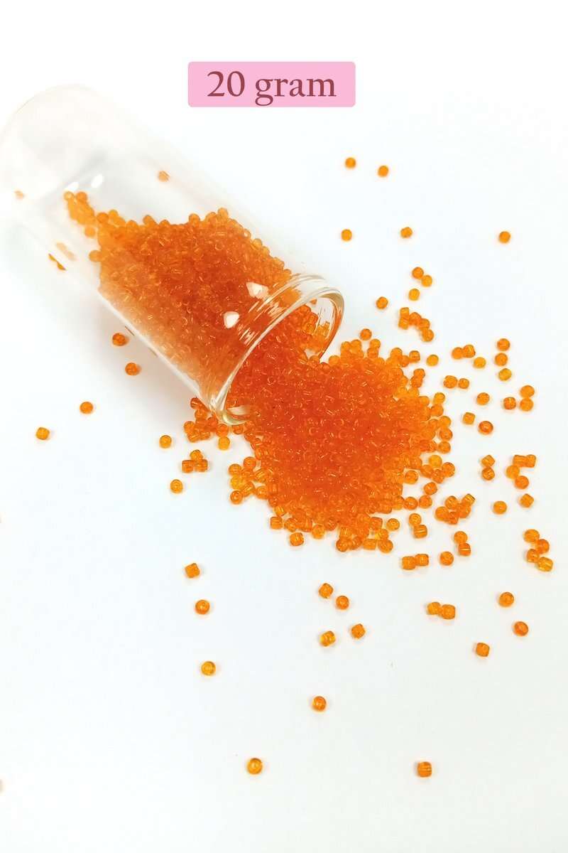 Dökme Cam Kum Boncuk (11/0) 2 mm - 20 Gram -  Şeffaf Turuncu - BNC016