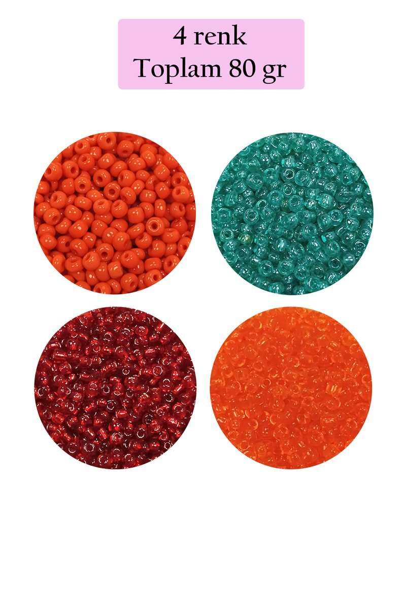Dökme Cam Kum Boncuk (11/0) 2 mm - 4 Renk - Toplam 80 Gram -  BNC402