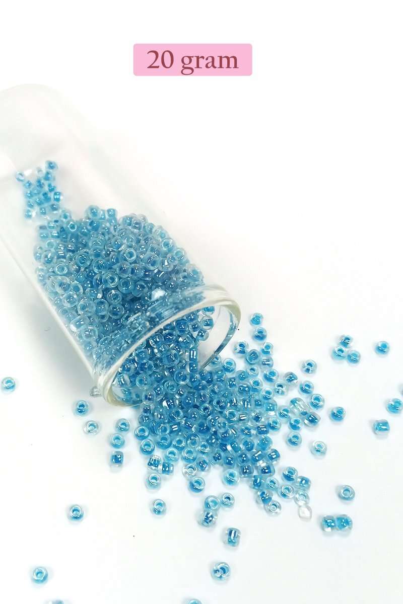 Dökme Cam Kum Boncuk (8/0) 3 mm - 20 Gram - Şeffaf Gök Mavi - BNC173
