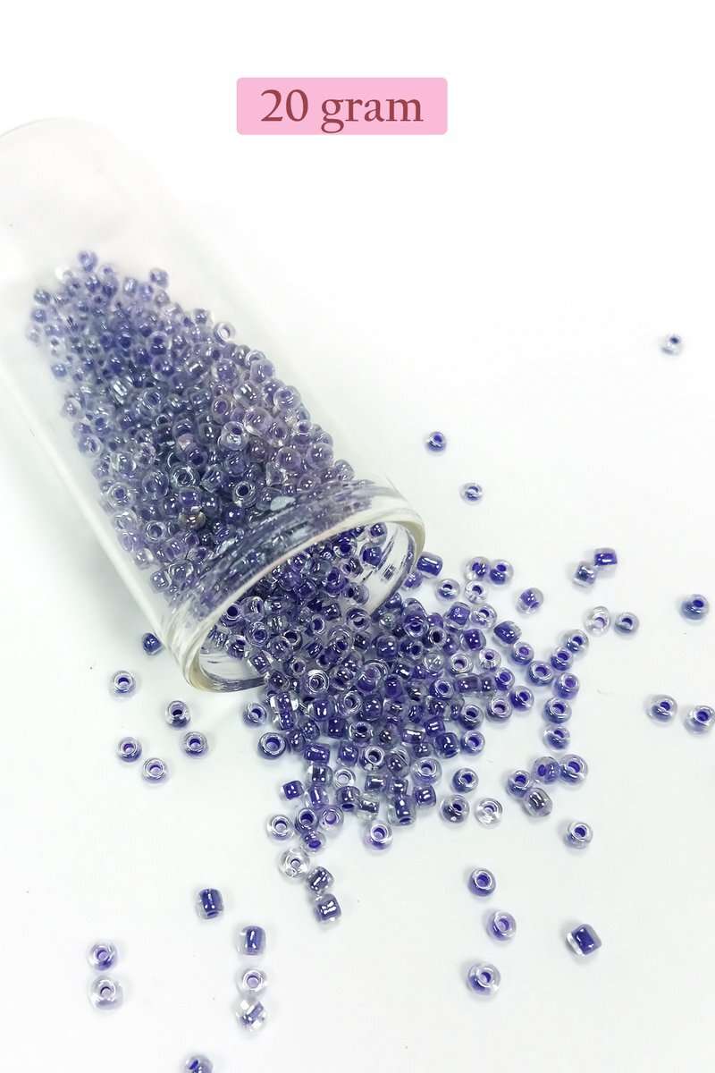 Dökme Cam Kum Boncuk (8/0) 3 mm - 20 Gram - Şeffaf Mor Beyaz - BNC181