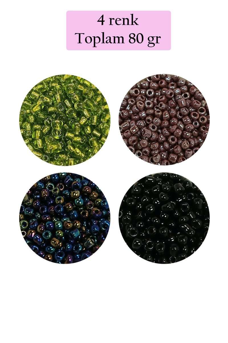 Dökme Cam Kum Boncuk (8/0) 3 mm - 4 Renk - Toplam 80 Gram - BNC422