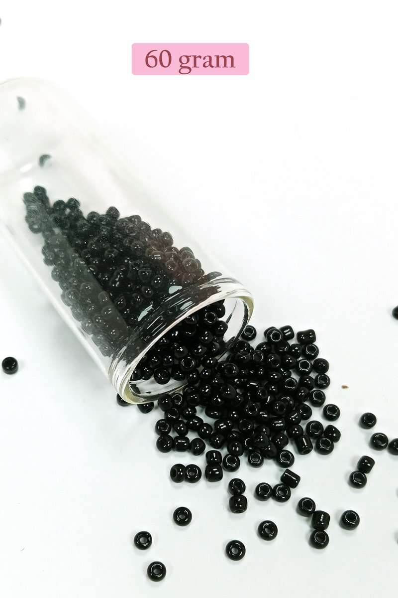 Dökme Cam Kum Boncuk (8/0) 3 mm - 60 Gram - Parlak Siyah - BNC211