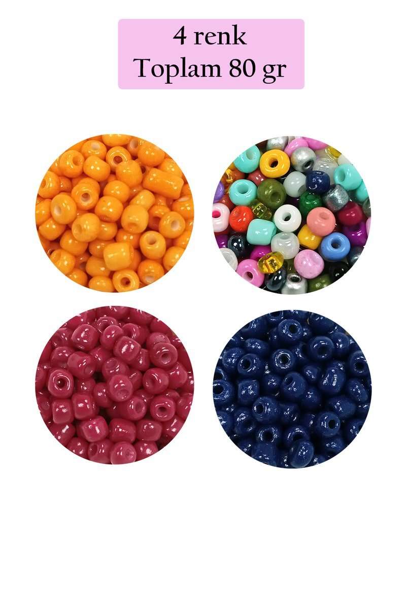 Dökme Cam Kum Boncuk Büyük Boy (6/0) 4 mm - 4 Renk - Toplam 80 Gram - BNC413