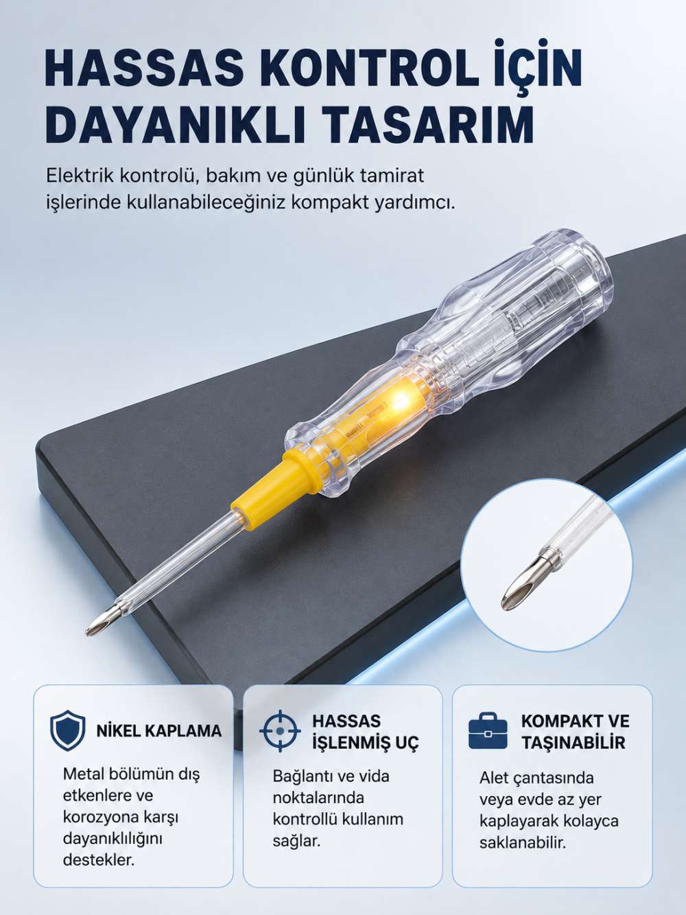 Elektrik Test Kalemi Neon Işıklı Nikel Kaplama 110-220V Dirençli