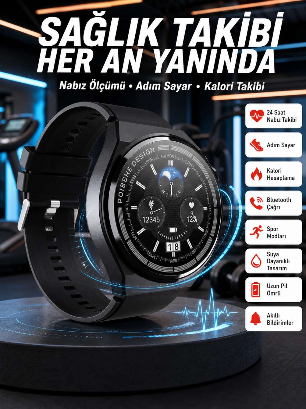En Çok Tercih Edilen Akıllı Saat Amoled Ekran Nabız Sensörü GPS Uyumlu Adımsayar