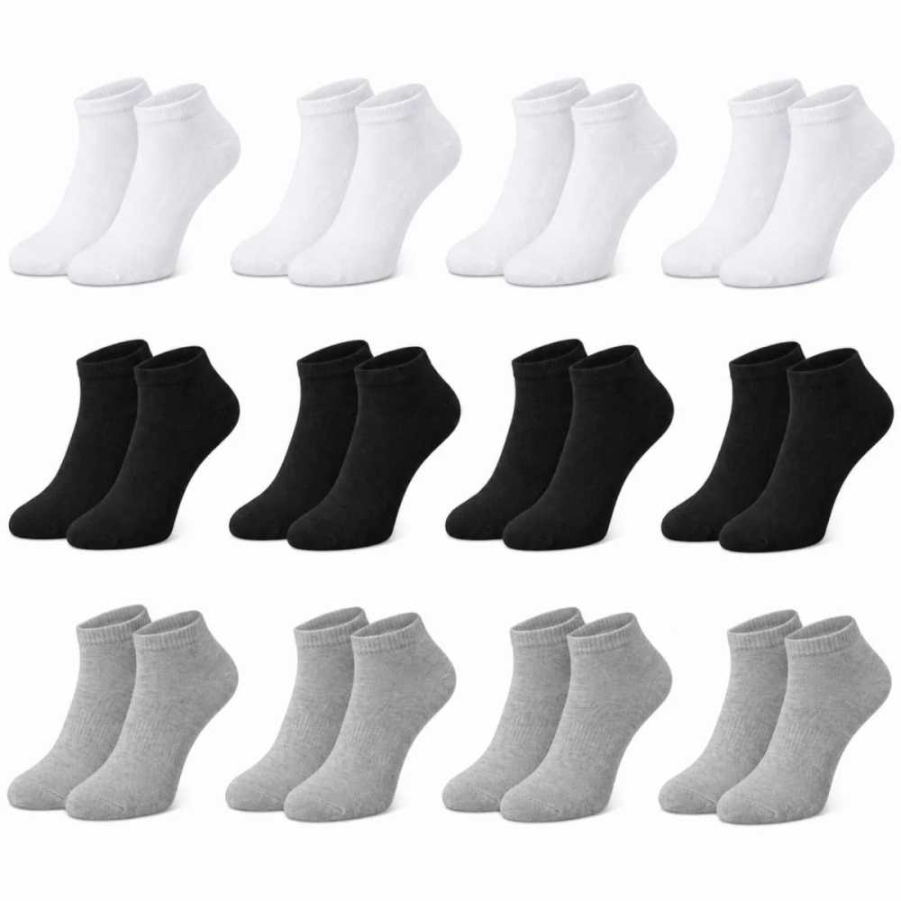 Erkek Bambu Patik Çorap 12'li Paket, Siyah Beyaz Gri, Nefes Alan Nem Emici Yumuşak Günlük Spor Bilek Çorabı