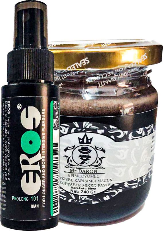 EROSPROF101 Büyük Boy Geciktiricisprey 60ML + Msterbaron Erkeklere katılık Hissi 240 gr Macun