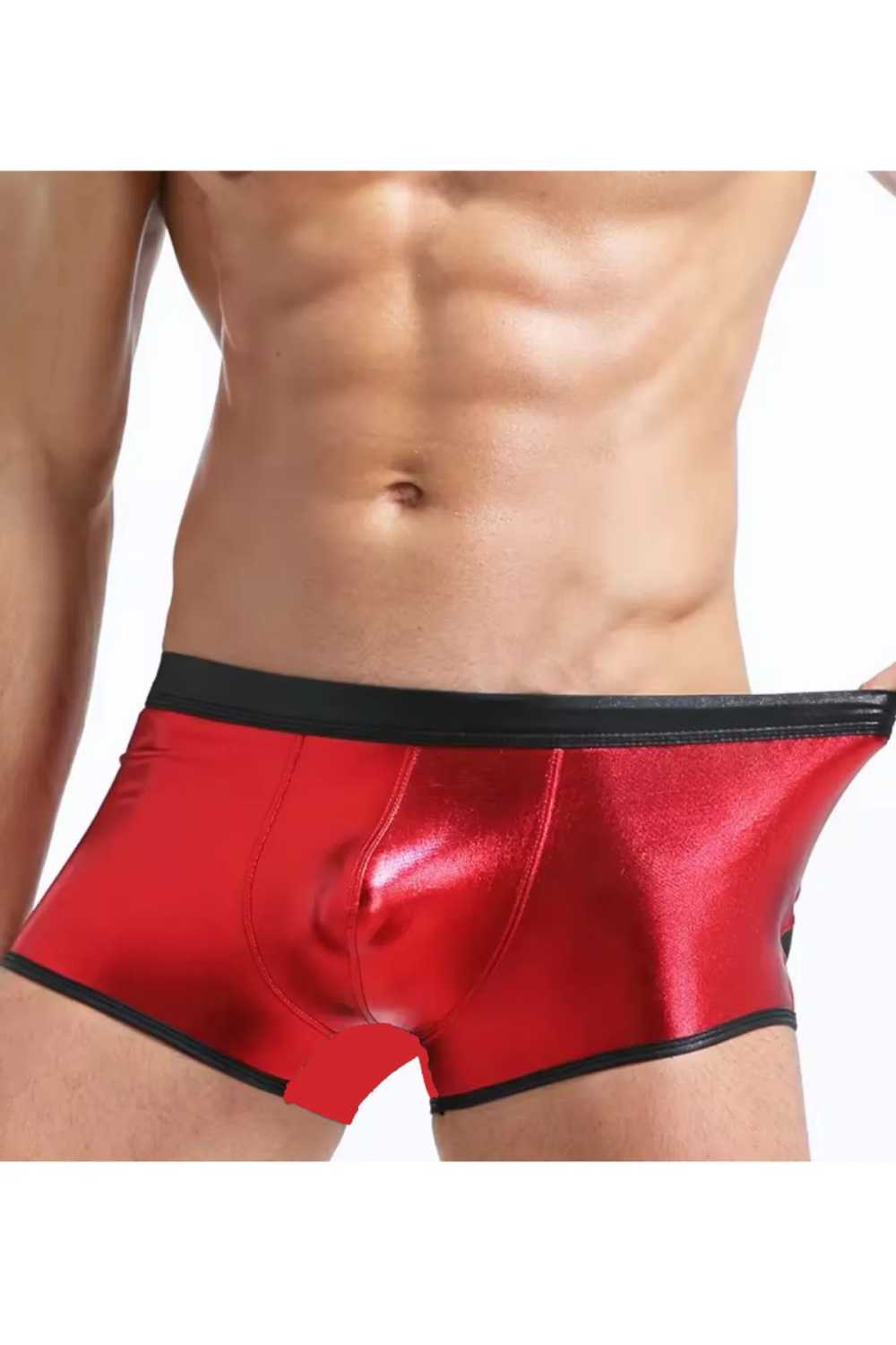 Fantezi Deri Görünümlü Kırmızı Erkek Boxer Tanga