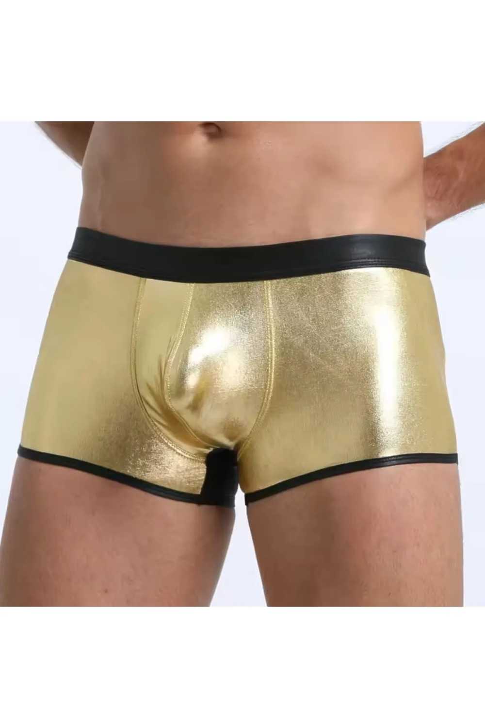 Fantezi Deri Görünümlü Seksi Altın Erkek Boxer - Fantezi Tanga