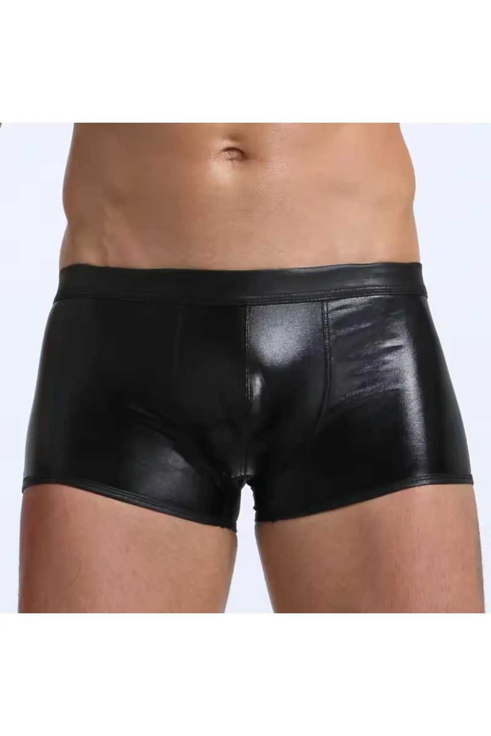 Fantezi Deri Görünümlü Seksi Siyah Erkek Boxer - Fantezi Tanga