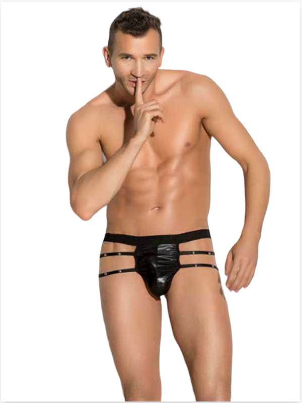 Fantezi Erkek Siyah Seksi Metalli Tanga - String