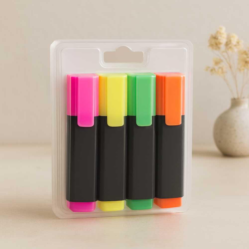 Fosforlu Kalem 4'lü Set (Turuncu, Yeşil, Sarı, Pembe)