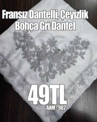 Fransız Dantelli Çeyizlik Bohça Gri Dantel