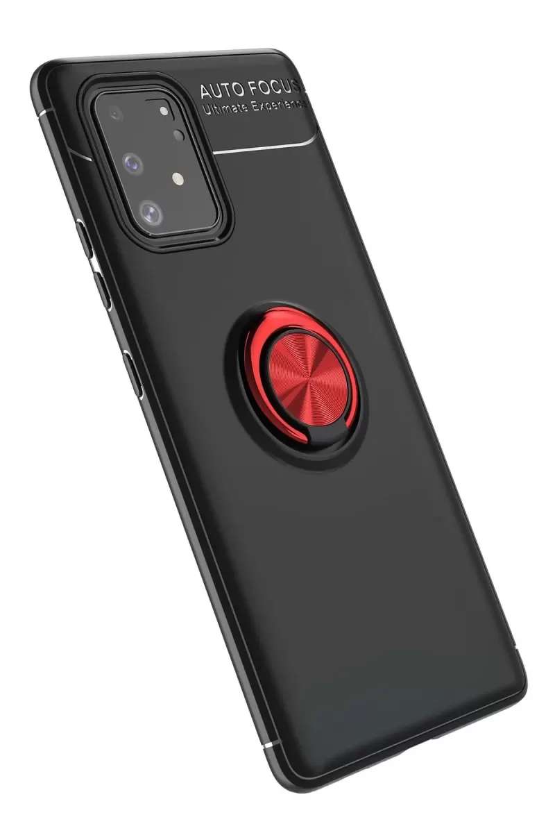 Galaxy A91 / S10 Lite Kılıf Range Yüzüklü Silikon - Siyah-Kırmızı