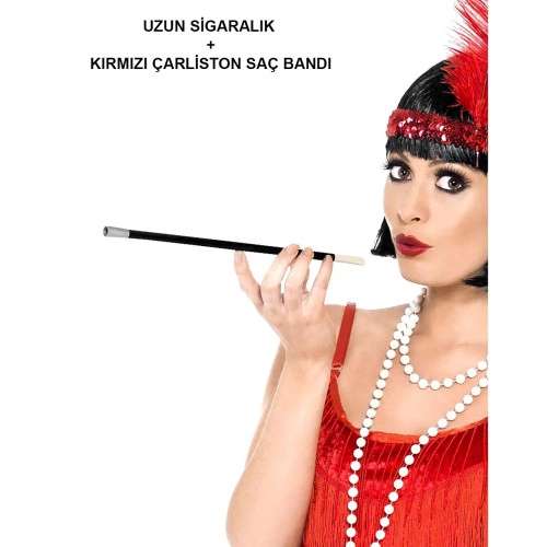 Gatsby Tarzı Kadın Aksesuar Seti Kırmızı 1920'ler Parti