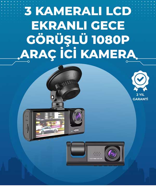 Gece Görüşlü 3'lü Araç Kamerası – Geri Görüş Destekli, 170° Geniş Açı