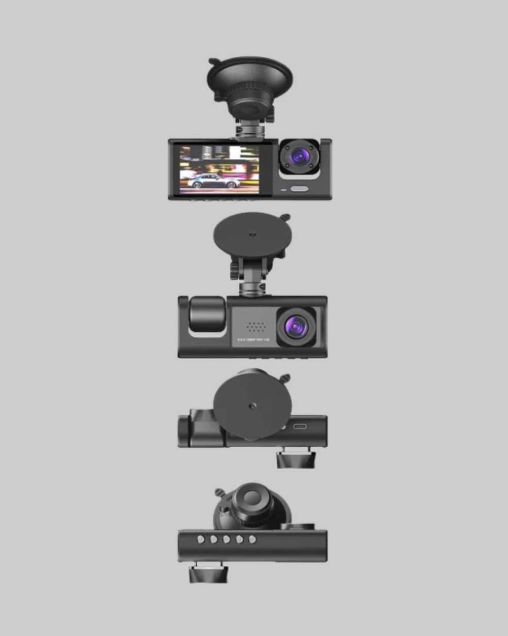 Gelişmiş Üç Kameralı Araç DVR 1080P Gece Görüşü 2 inç Ekran