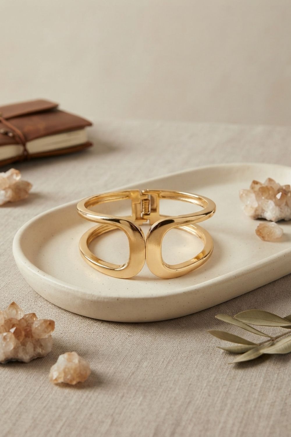 Gold Renk Pirinç Manşet Model Vintage Kelepçe Bilezik