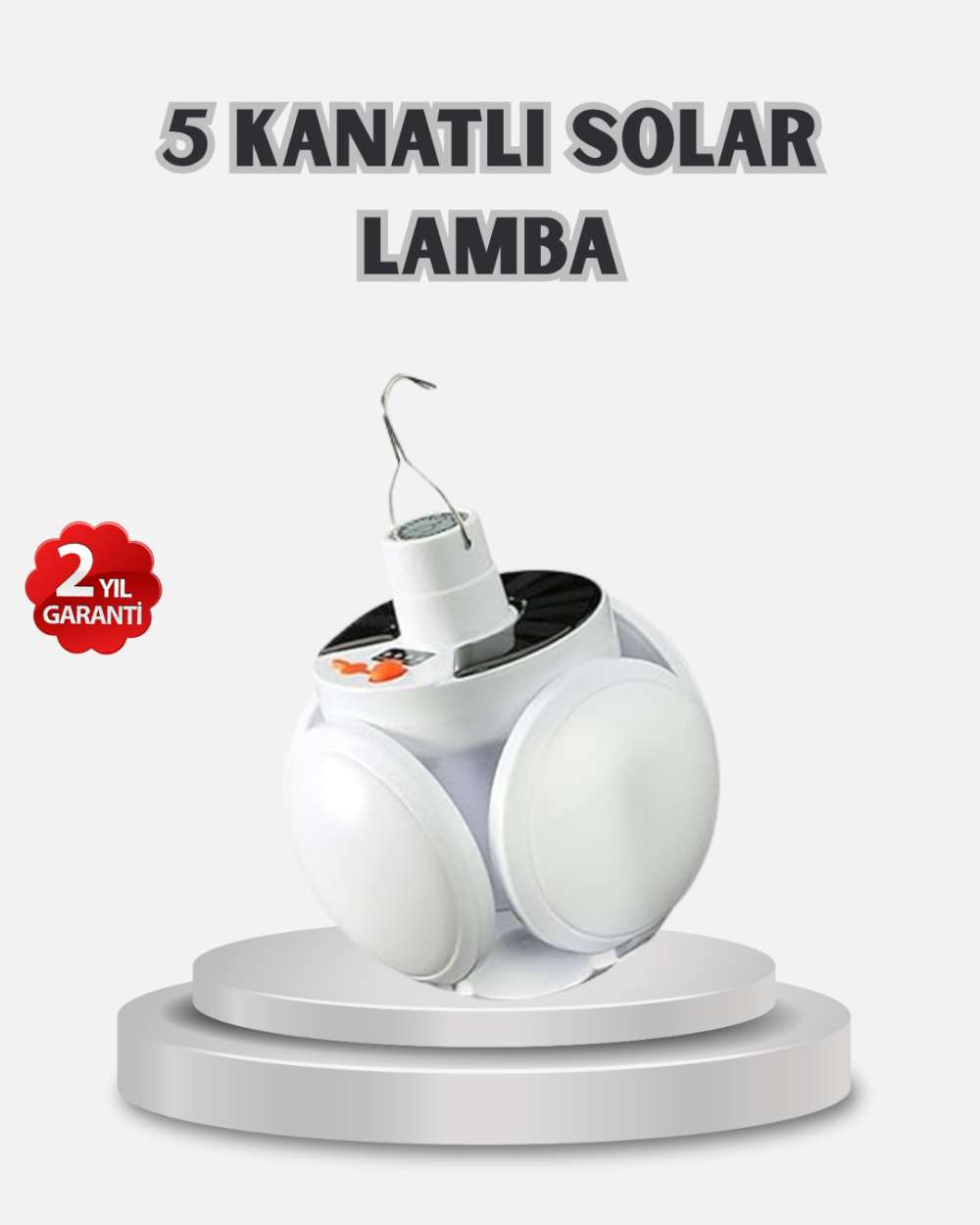 Güneş Enerjili ve USB Şarjlı LED Kamp Lambası – 5 Farklı Işık Modlu, Askılı Tasarım