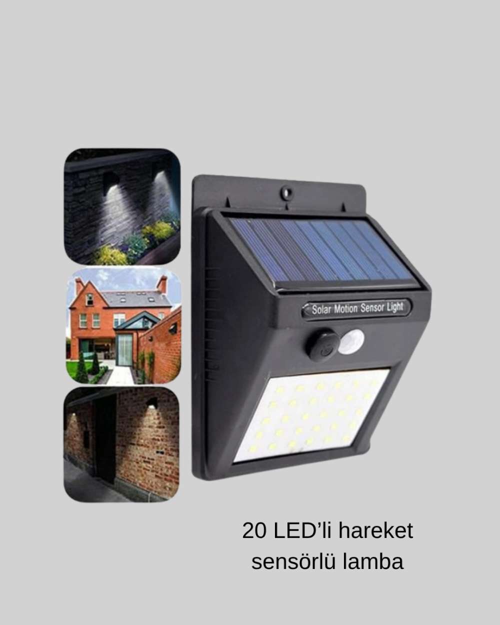 Hareket Algılamalı LED Lamba 20 Adet Güneş Paneli Dış Mekan