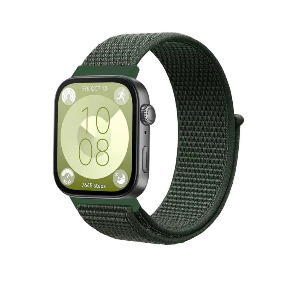 Huawei Fit 4 Hasırlı Cırtcırtlı Kordon - Koyu Yeşil