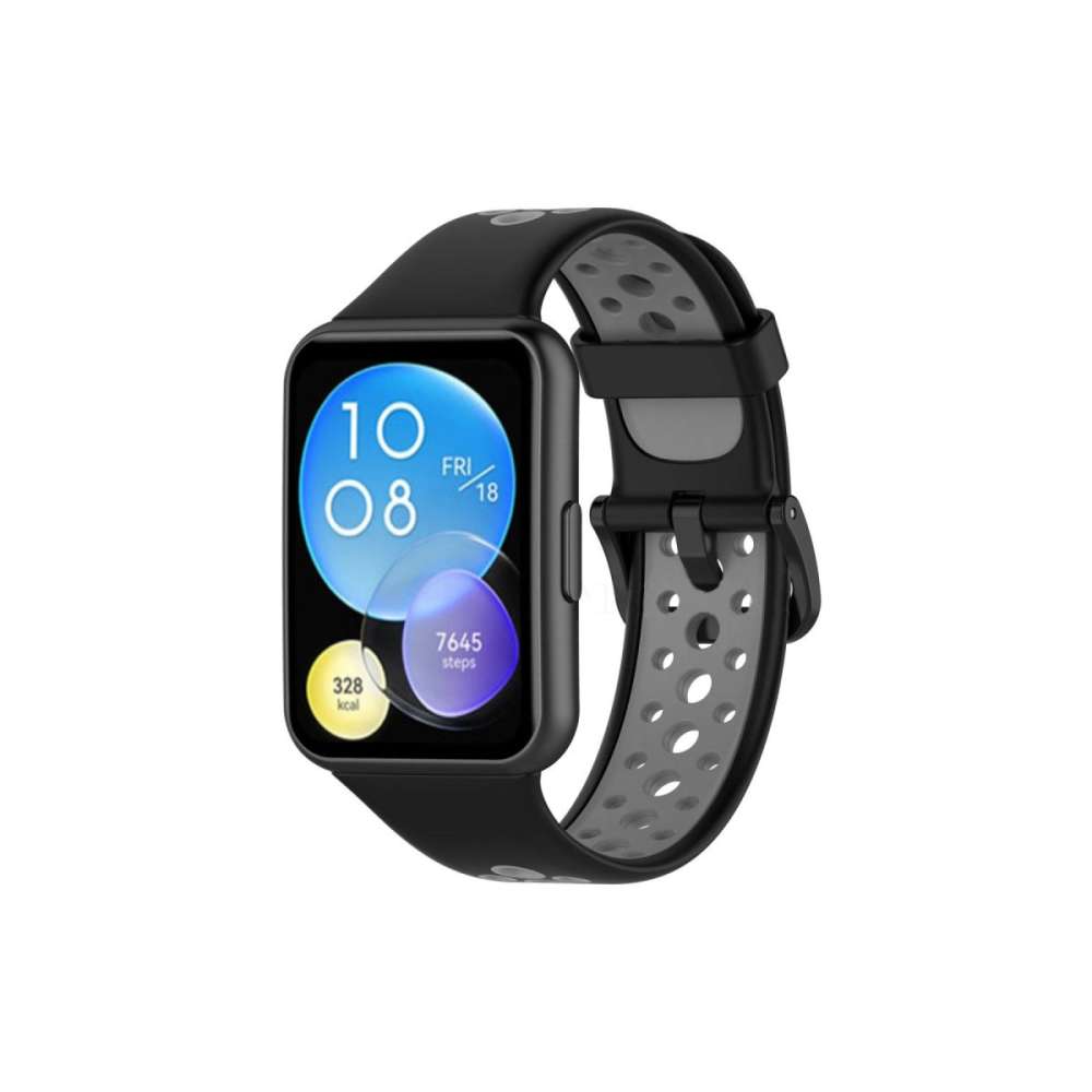 Huawei Watch Fit 2 Spor Delikli Kordon - Siyah-gri