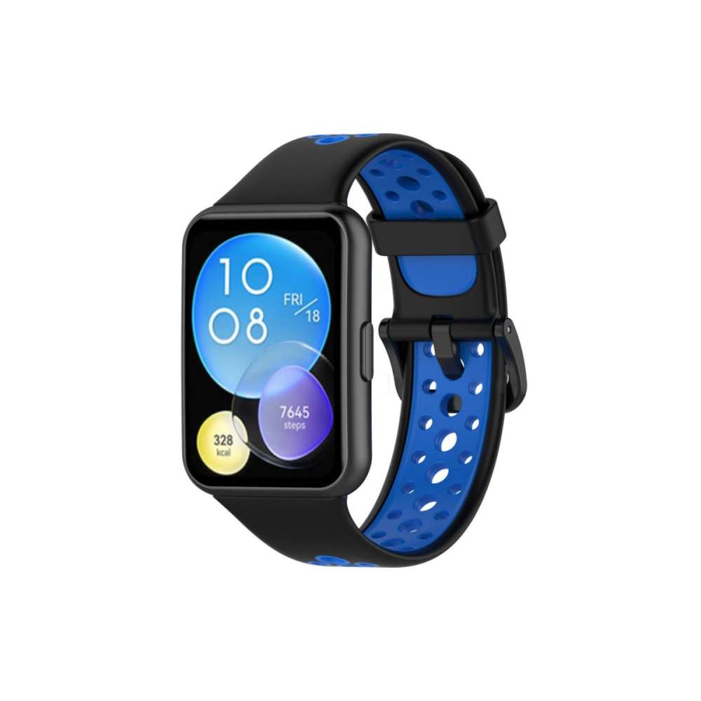 Huawei Watch Fit 2 Spor Delikli Kordon - Siyah-mavi