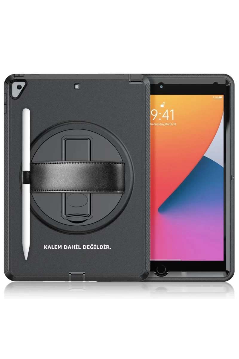 iPad 10.2 (7.nesil) Kılıf Hand Strap Tablet Kılıfı - Siyah