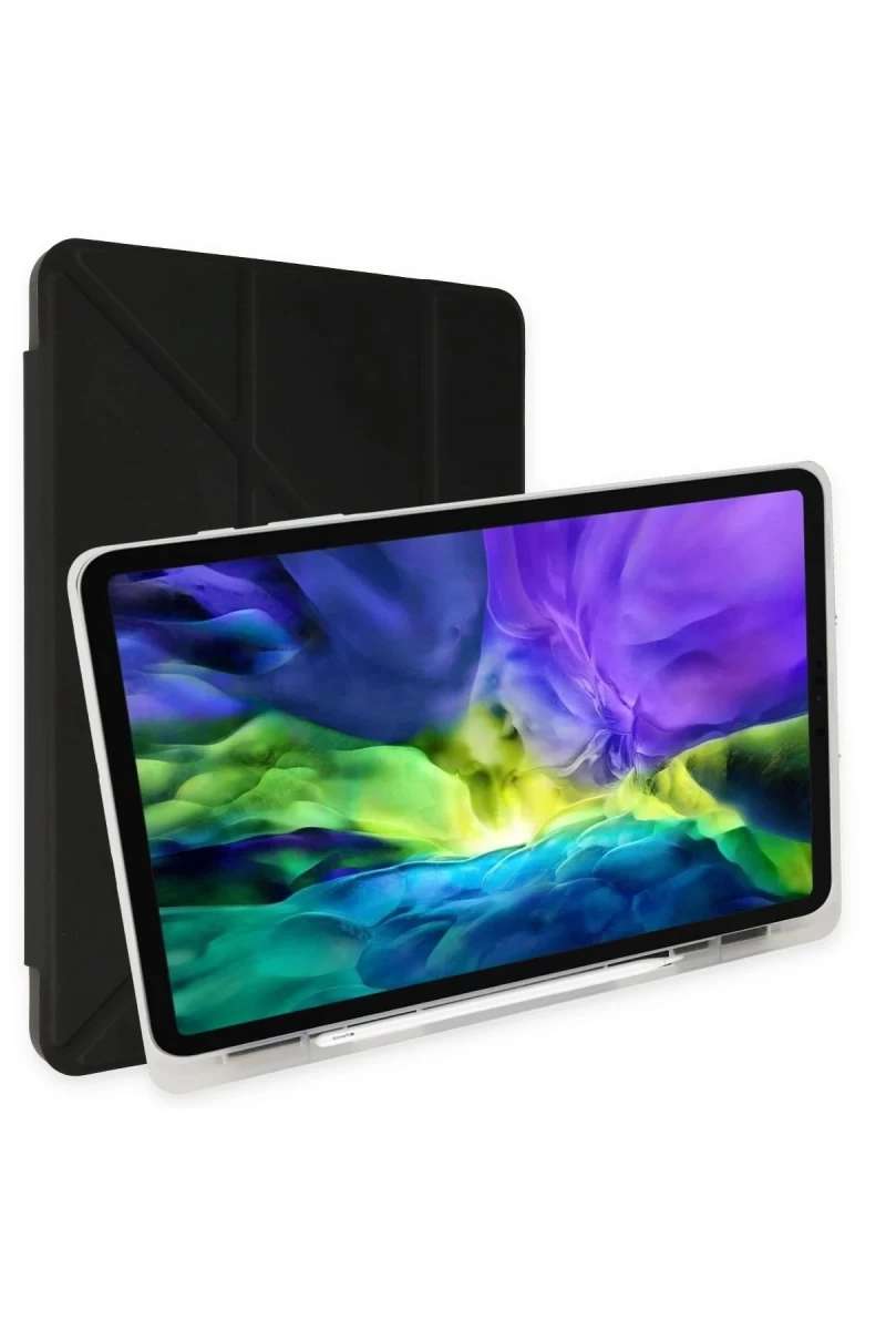 iPad 10.2 (8.nesil) Kılıf Kalemlikli Mars Tablet Kılıfı - Siyah