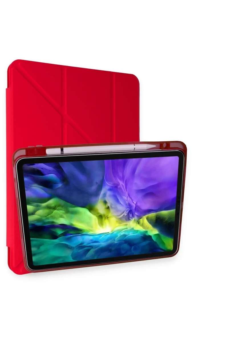 iPad Air 4 10.9 Kılıf Kalemlikli Mars Tablet Kılıfı - Kırmızı
