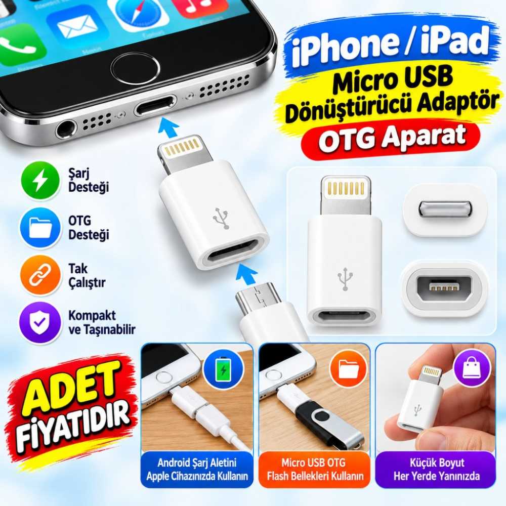 iPhone / iPad Micro Usb Dönüştürücü Adaptör OTG Aparat