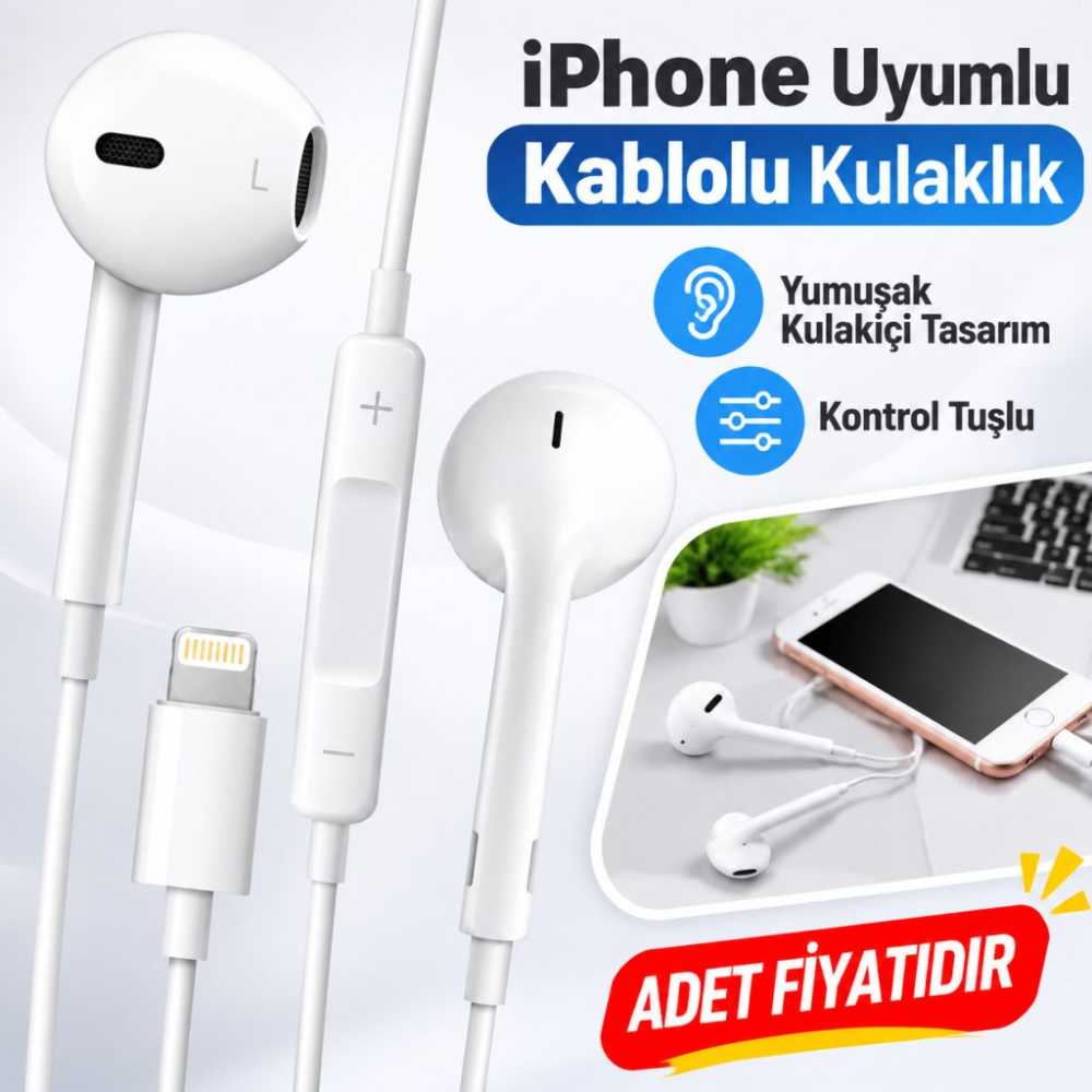 İphone Ucu Çıkışlı Pop Up Kulakiçi Yumuşak Kontrol Tuşlu Kulaklık