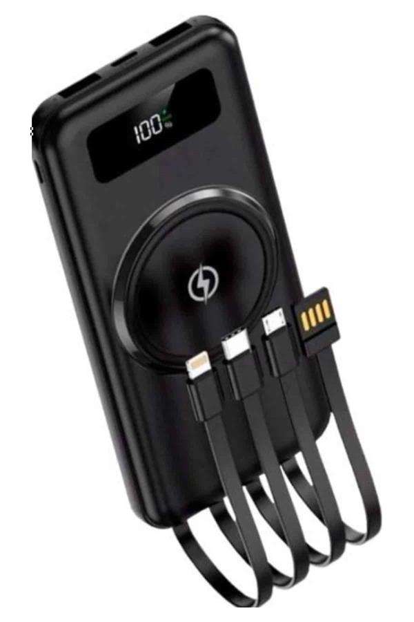 Kablosuz Çoklu Şarj Girişli 10.000 Mah Kablolu Powerbank Taşınabilir
