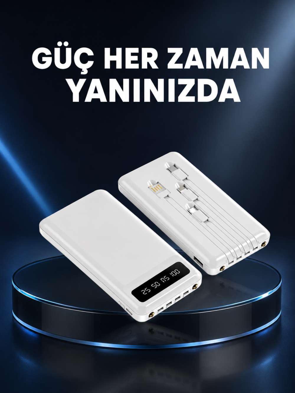 Kamp ve Seyahat İçin 20.000mAh LED Işıklı Hızlı Şarj Powerbank Yeni Nesil