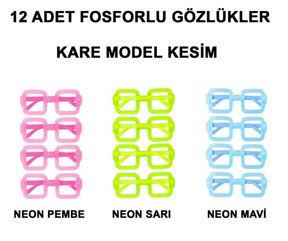 Karanlıkta Yanan Fosforlu Parti Gözlüğü 12 Adet