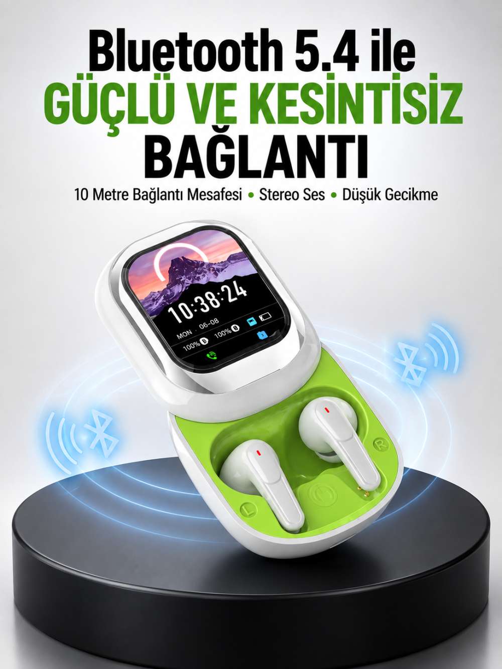 Kayar Kapaklı Şarj Kutusu Ve Dokunmatik Ekranlı Bluetooth Stereo Kulaklık