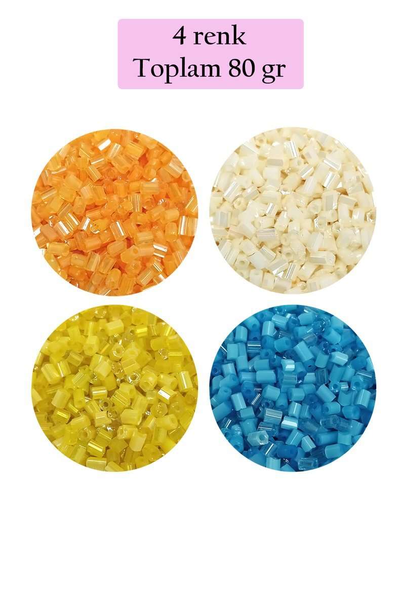 Kesme Cam Boncuk 2mm - 4 Renk - Toplam 80 Gram - BNC443