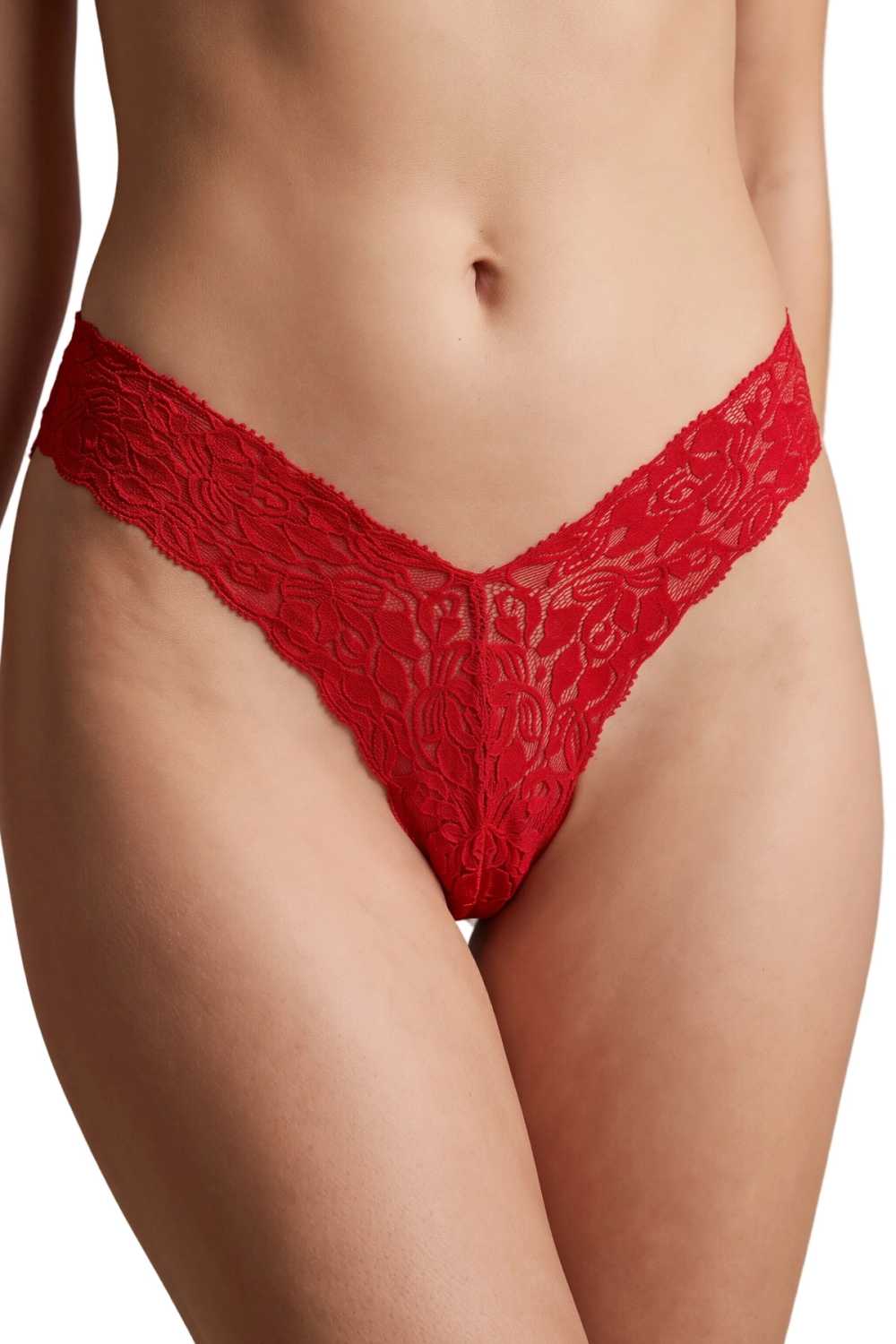 Kırmızı Çiçek Desenli Dantel String Külot TM1526