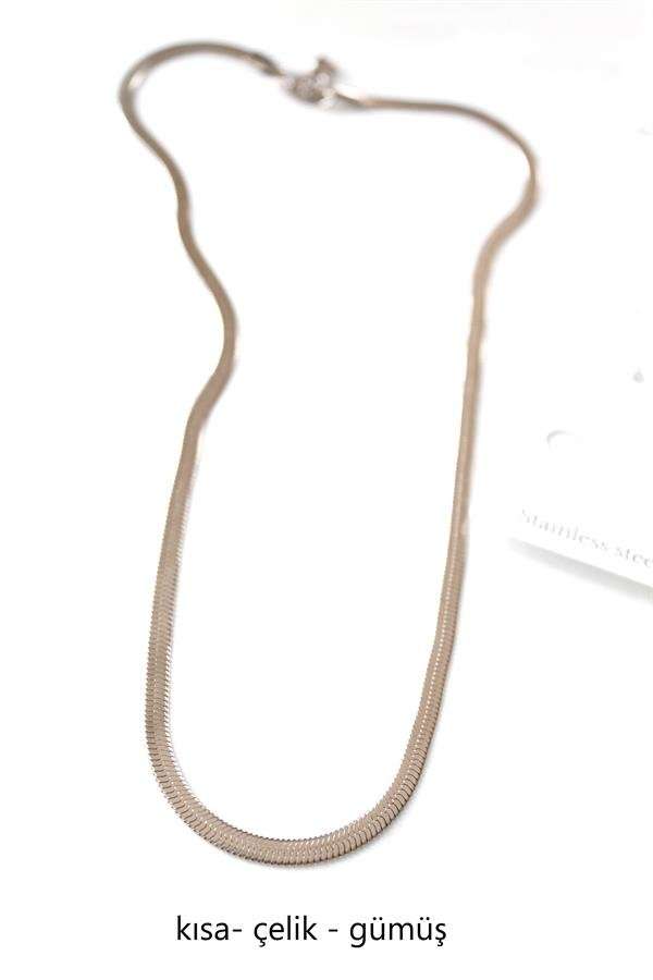 Kısa İtalyan Çelik Kolye-45 CM - Gümüş