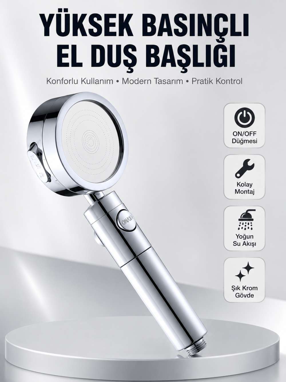 Kolay Montajlı 3 Modlu Yüksek Basınç Duş Başlığı